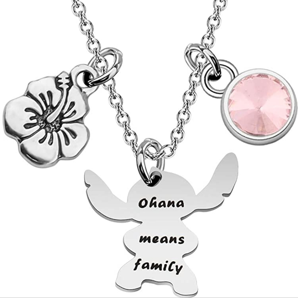 Lilo and Stitch - Ohana means family - silver tone fashion necklace